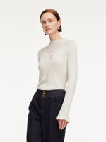 Tencel Wool Blend Mock Neck Women Knit Top GOELIA