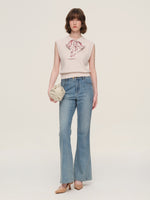 Cap Sleeve Knit Tank Top And 100% Ramie Skirt Two-Piece Set With Silk Scarf GOELIA