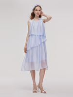 Ruffle Women Tiered Vest Midi Dress With Hairband And Bowknot Choker GOELIA