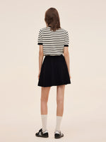 100% Cotton Stripe Women Openwork Knit T-Shirt GOELIA