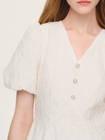 Jacquard Puff Sleeve Women Midi Dress GOELIA