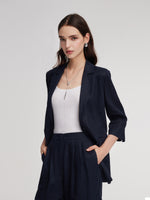 100% Linen 3/4 Sleeve Women Blazer GOELIA