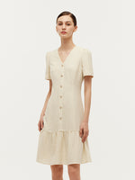 Pre-Order Tweed Sequins V-Neck Ruffle Hem Women Mini Dress GOELIA