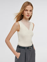 Patchwork Mock Neck Women Knitted Tank Top GOELIA