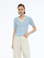 Lyocell Blend Drawstring Women Patchwork Knit Top GOELIA