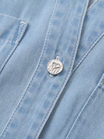 100% Cotton Denim Women V-Neck Maxi Shirt Dress With Belt GOELIA