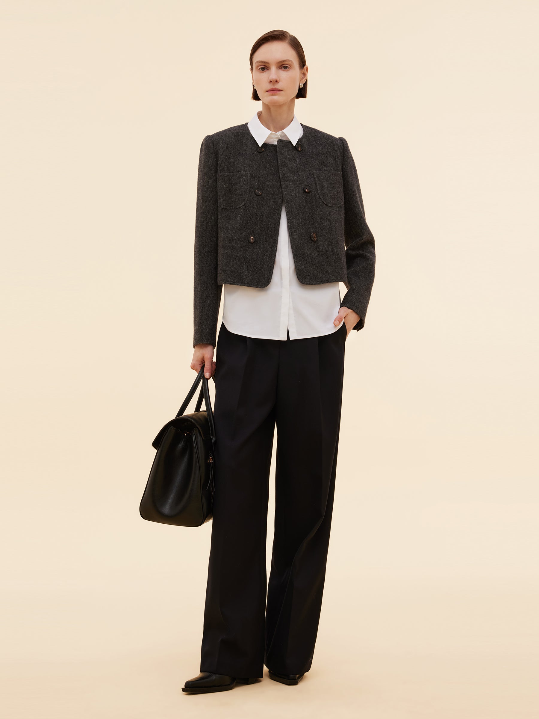 Worsted Wool Blend Straight Wide Leg Women Pants GOELIA