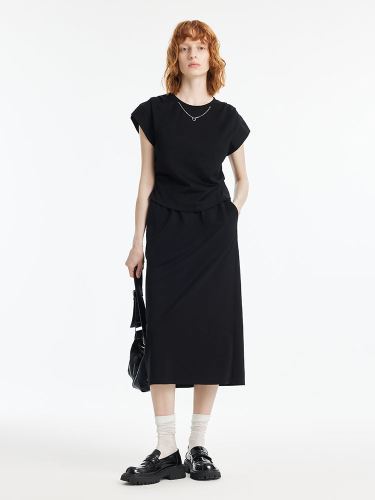 Ruched T-Shirt And Slit Skirt Two-Piece Set GOELIA