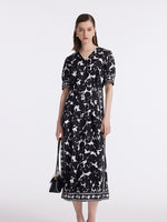 14 Momme Mulberry Silk Iris Printed Women Maxi Dress With Belt GOELIA