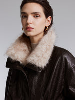 [Preview] PU Leather Goose Down Jacket With Detachable Faux Fur Collar GOELIA