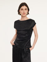 100% Acetate Ruched Side Top And Pants Two-Piece Set GOELIA