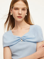 Lyocell Blend Off Shoulder Women Knit Top With Detachable Magnetic Flower GOELIA
