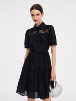 Tencel Blend Women Tiered Mini Dress With Ribbon GOELIA