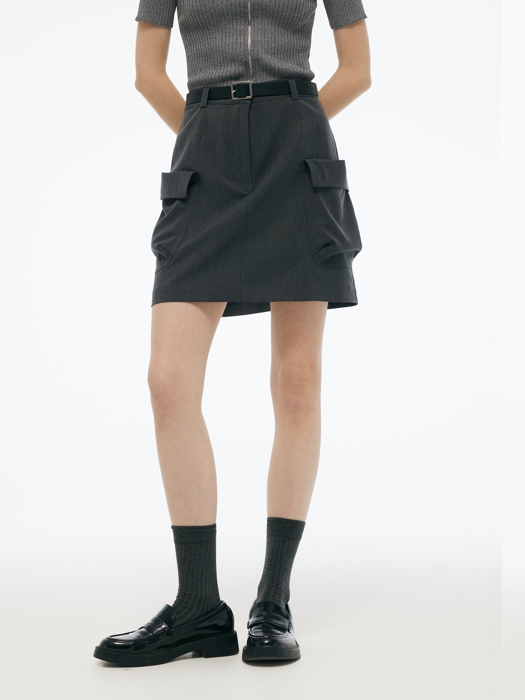 H-Line Women Stretchy Cargo Skirt With Leather Belt GOELIA