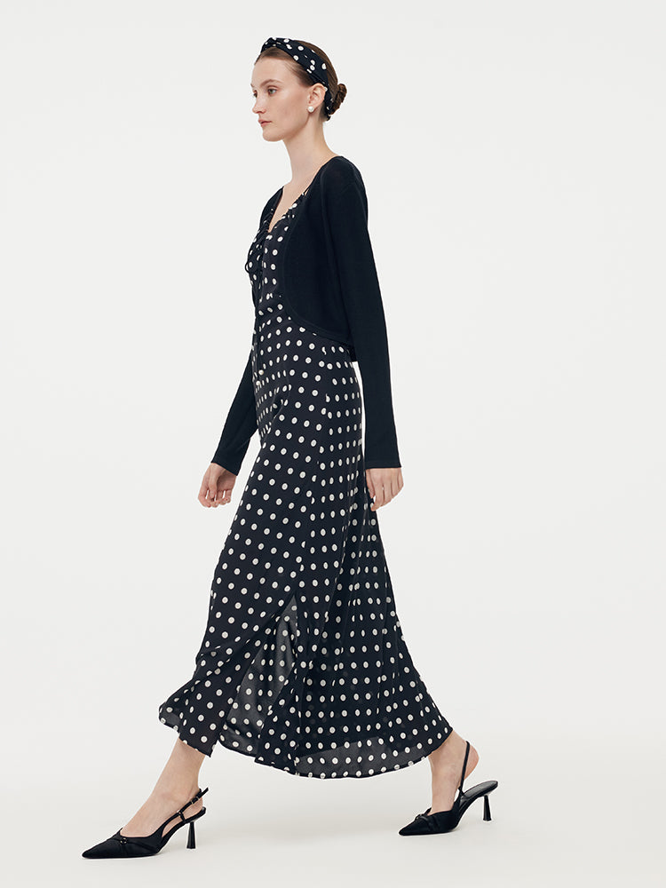 Silk Slip Maxi Dress With Detachable Bra Pads And Tencel Cardigan Two-Piece Set GOELIA