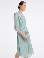 V-Neck Pleated Lace Up Wrap Midi Dress GOELIA