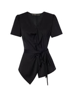 [Preview] 22MM Mulberry Silk Asymmetrical Hem Women Blouse With Ribbon GOELIA