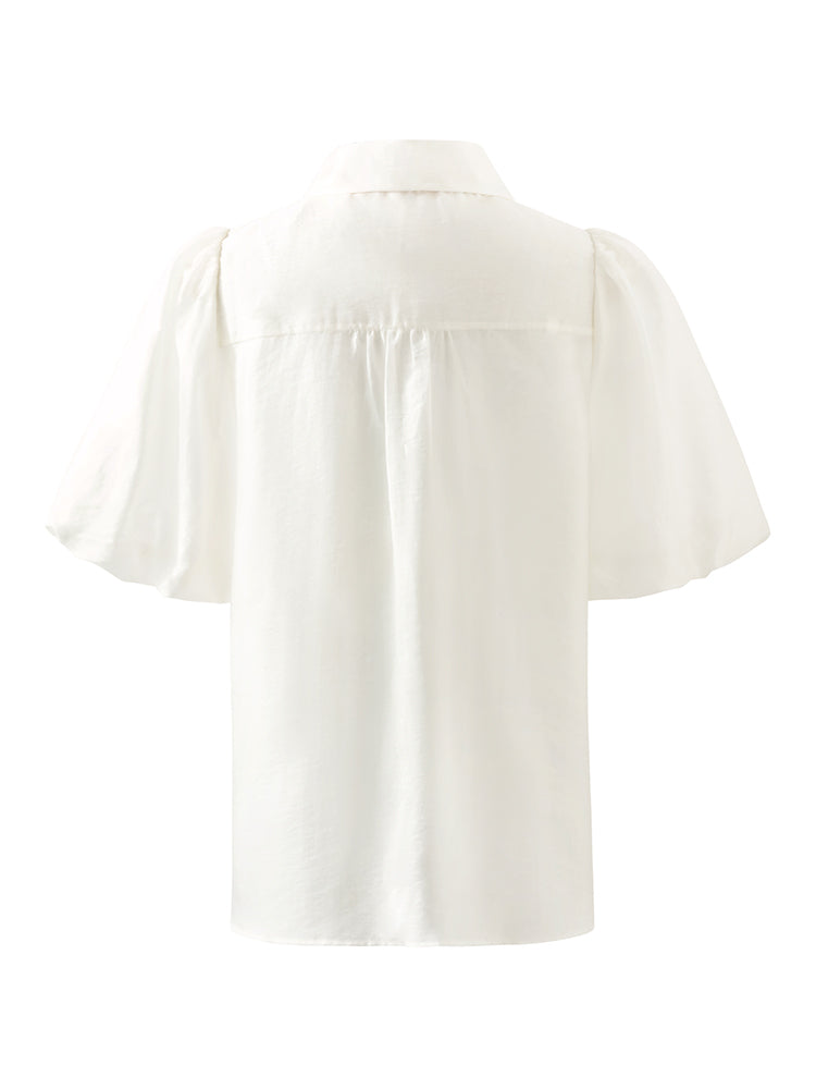 Tencel Puff Sleeves Petal Collared Women Shirt GOELIA