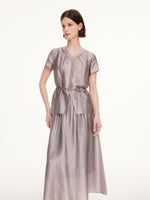 Acetate Blend Beaded V-Neck Blouse And Skirt Two-Piece Set GOELIA