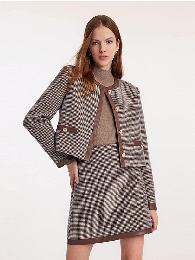 Washable Wool Patchwork Jacket And Skirt Two-Piece Suit GOELIA