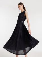 Knitted Women Maxi Vest Dress With Belt And Bottomed Spaghetti Strap Dress GOELIA