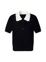 Tencel Blend Color Block Tie Front Women Openwork Knit Top GOELIA