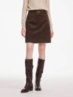 Faux Suede A-Line Women Belted Skirt GOELIA