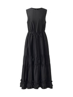 Tencel Ruffle Hem Women Tiered Vest Midi Dress With Slip Dress And Belt GOELIA