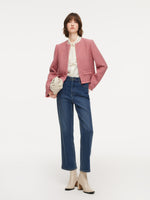 Wool Blend Tweed Frayed Hem Women Jacket GOELIA