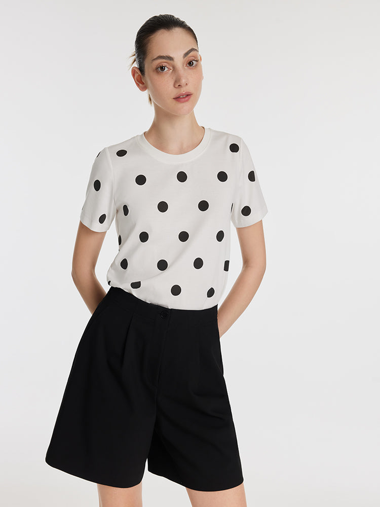 Polka Dots Printed Round Neck Women T-Shirt GOELIA