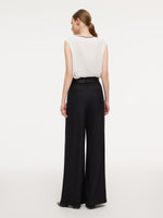 100% Worsted Wool Straight Leg Women Pants With Belt GOELIA