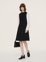 Worsted Wool Blend Ruffle Collar Women Mini Dress With Detachable Ribbon GOELIA