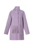 100% Wool Double-Faced Women Coat With Fringe Scarf GOELIA