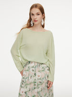 Triacetate Linen Cotton Blend Boat Neck Women Lightweight Knit Top GOELIA