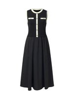 Lyocell Contrast Trim Patchwork Women Vest Midi Dress GOELIA