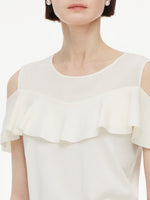 [Preview] Tencel Blend Ruffle Cold Shoulder Women Knit Top GOELIA
