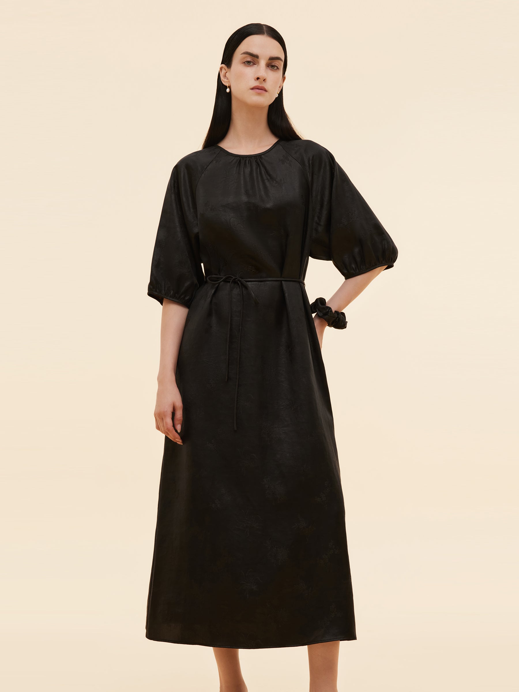19MM Xiang Yun Silk Jacquard Women Self-Tie Belt Maxi Dress GOELIA