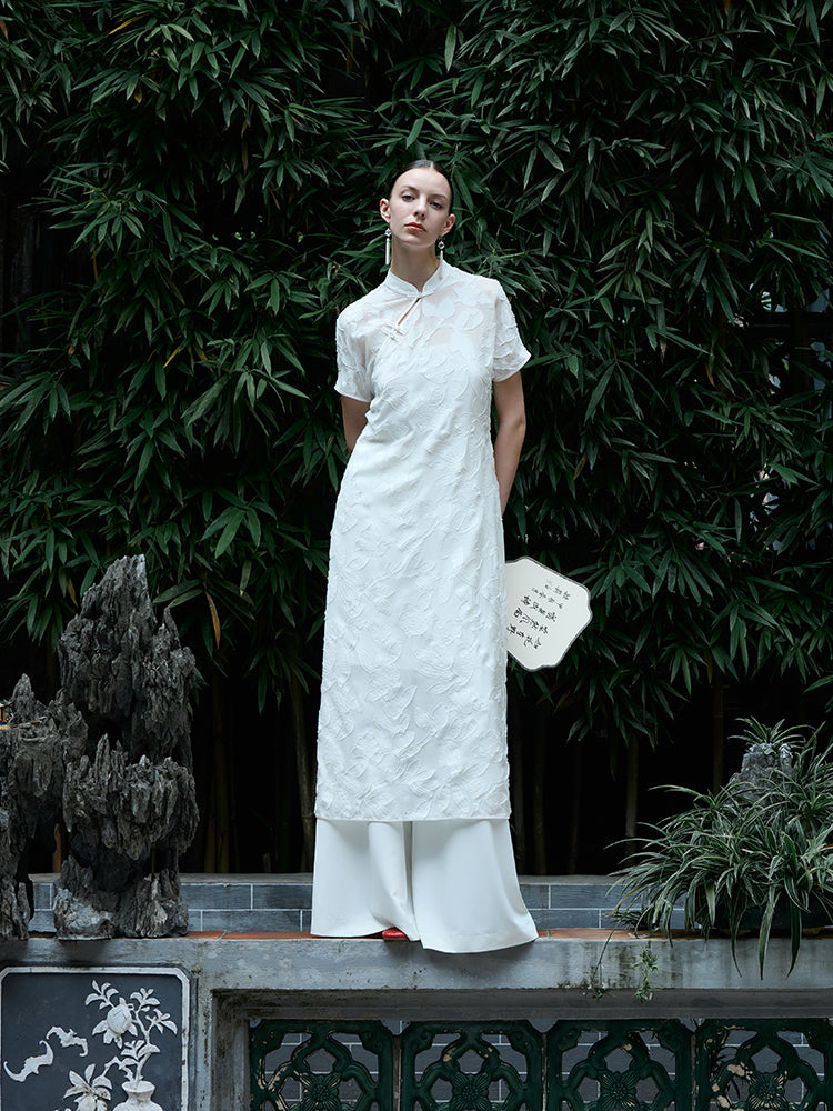 8.5 Momme Mulberry Silk Floral Women Qipao Midi Dress GOELIA