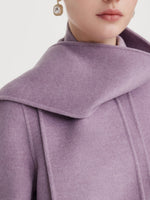 100% Wool Double-Faced Women Coat With Fringe Scarf GOELIA