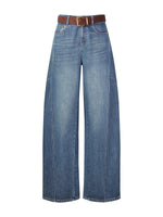 [Preview] Cotton Denim Women Curved Leg Jeans With Belt GOELIA