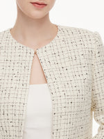 Wool Blend Tweed Frayed Hem Women Jacket GOELIA