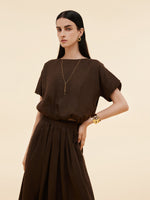100% Linen Women Bud Sleeve Top GOELIA