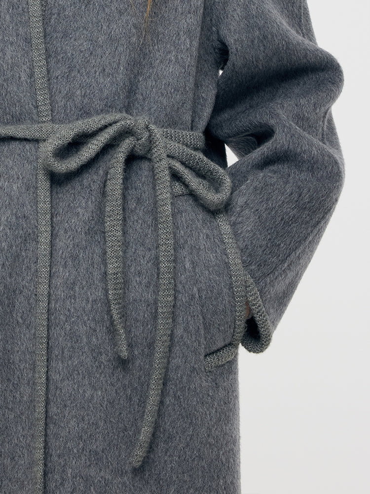Alpaca Wool Women Overcoat With Knit Belt GOELIA