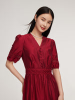 Tencel Blend Lace Patchwork Women Maxi Dress GOELIA