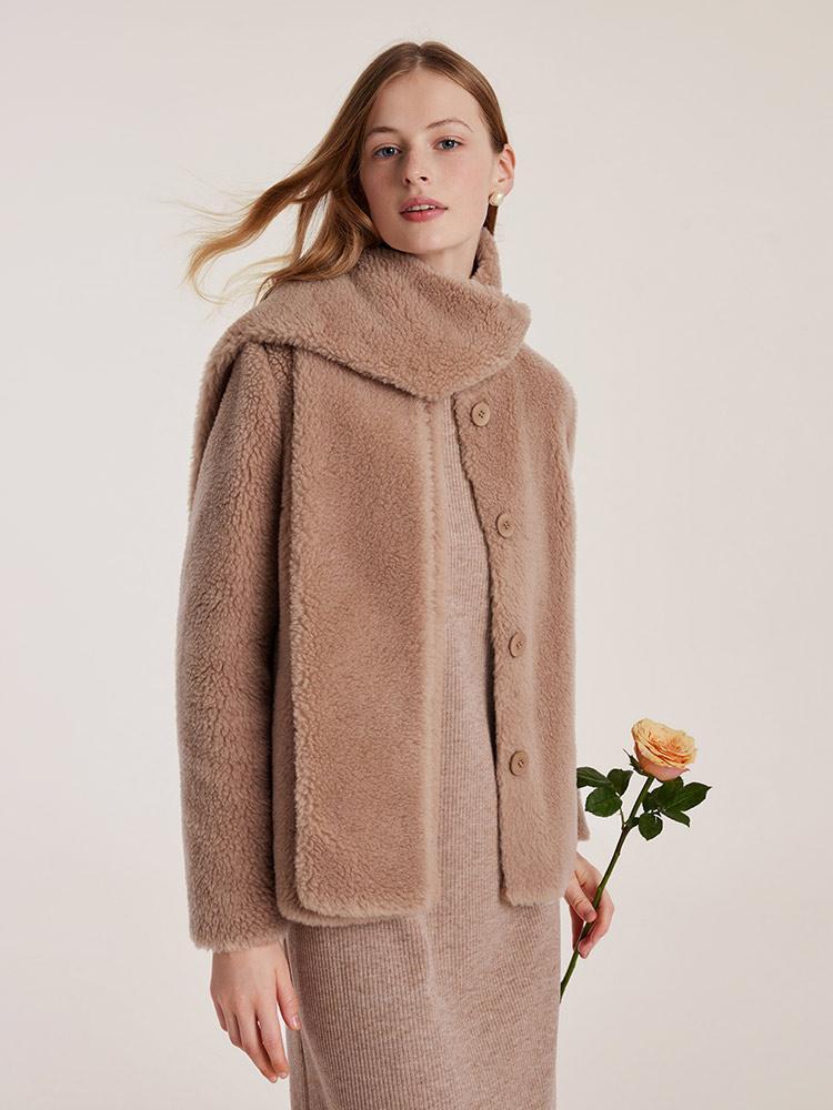 Light Camel Velour Short Coat GOELIA