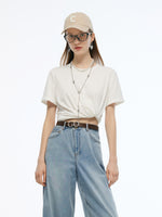 Crew Neck Heart Decorated Convertible Women T-Shirt GOELIA