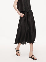 18MM Gambiered Canton Gauze Women Embroidered Hem Skirt GOELIA