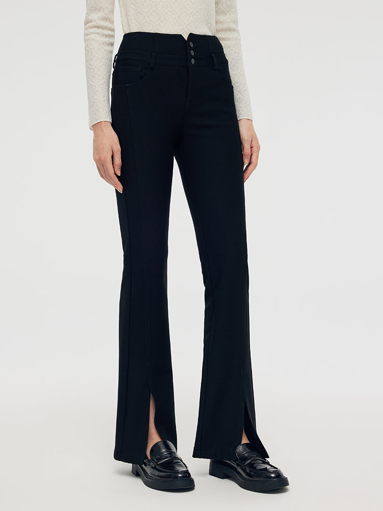 Mid-Rise Slit Micro-Flared Women Pants