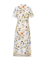 Tencel Linen Blend Floral Print Women Qipao Maxi Dress GOELIA