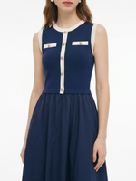 Lyocell Blend Contrast Trim Women Patchwork Sleeveless Maxi Dress GOELIA